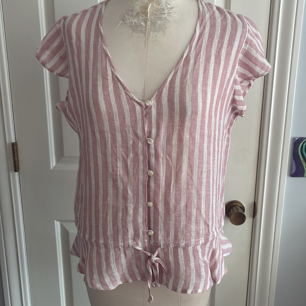 Rails Pink and White Striped Blouse